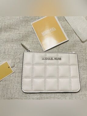 Michael Kors Jet Set Travel Optic White Quilted Coin Pouch ID NWT